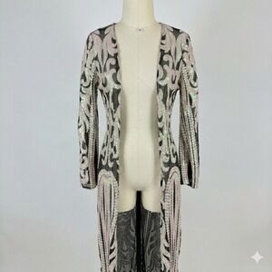 Southern Fried Chics Womens XS Iridescent Sequin Mesh Duster Cardigan Black Pink